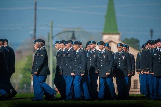 A group of American soldiers stand in formation during Basic Combat Training