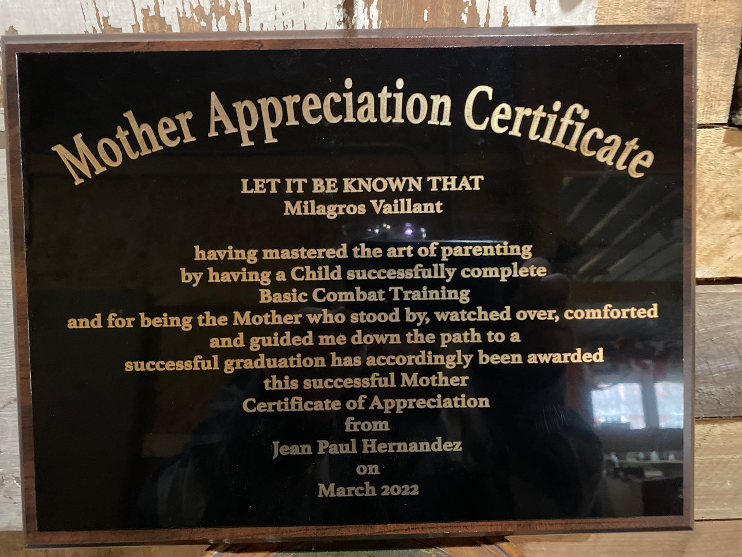 Personalized Military Support Appreciation Plaque